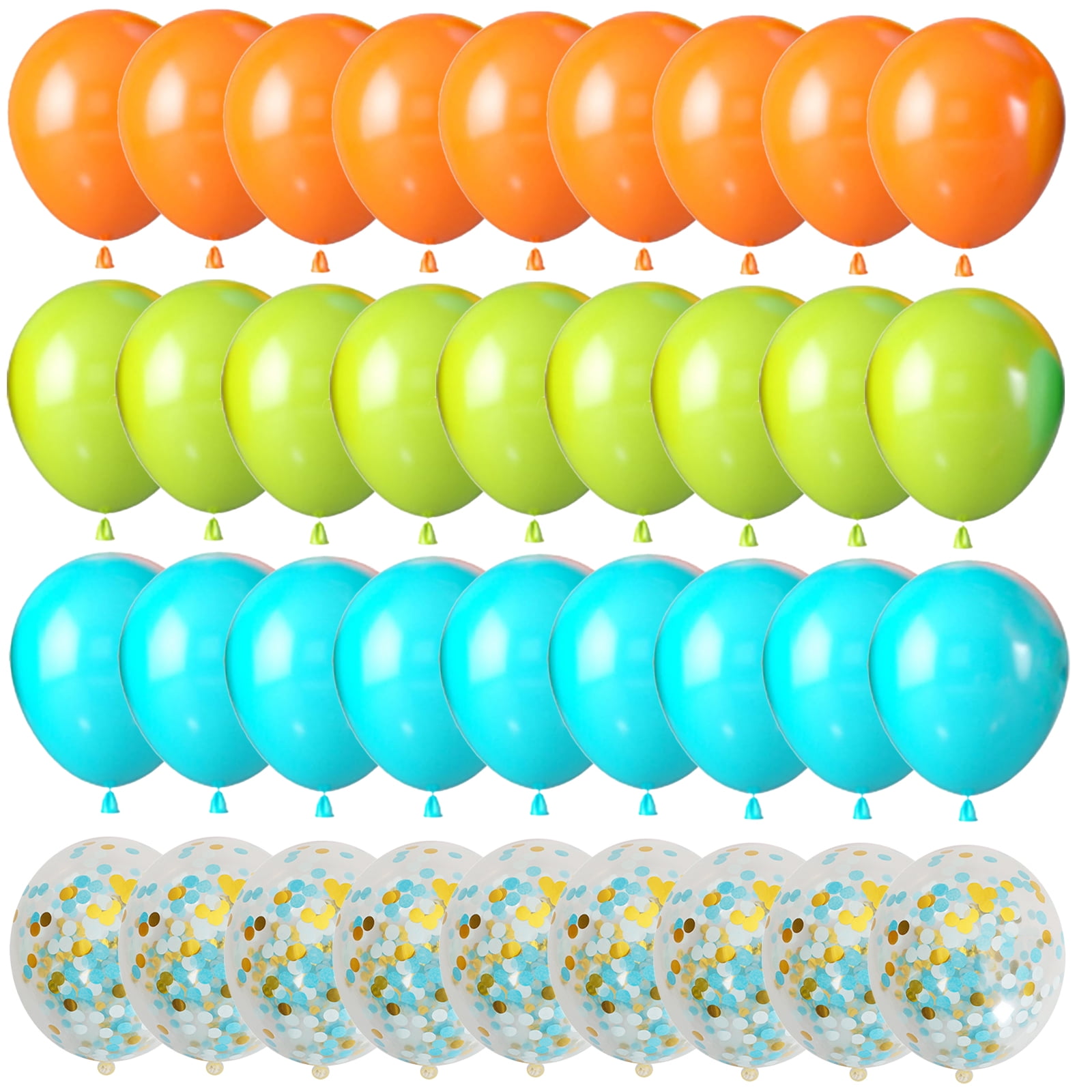 55PCS 12 Inch Fruit Green Blue and Orange Confetti Balloons with Ribbon for Birthday Baby Shower Dino Jungle Birthday Party Decorations
