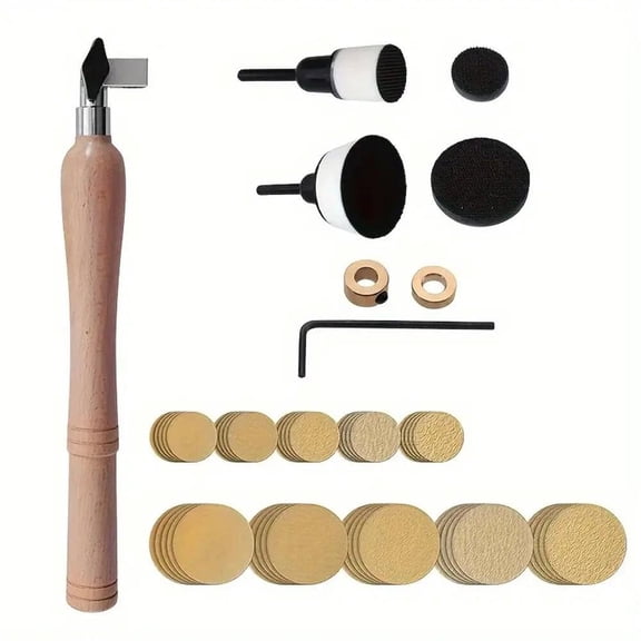 55PCS Bowl Sander Kit With 50PCS Hook & Loop Sanding Discs + 1 Inch & 2 Inch Backing Plates and Foam Interface Pads 13 Inch Long Hardwood Handle and Dual Bearing Head for Woodworking
