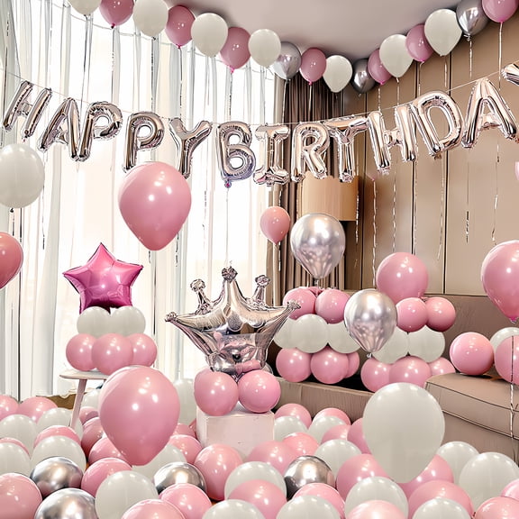 Mxdfafa 55Pcs Pink Silver Birthday Balloon Kit, Birthday Decorations, BDAY Party, Wedding, Bridal Shower, Party Decorations