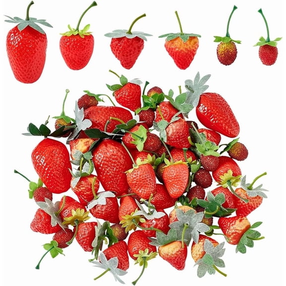 55Pcs 6 Styles Plastic Imitation Strawberry Artificial Fruit Pretending Prop Decorations Red 55~81x19~42x19~31.5mm Hole: 2mm