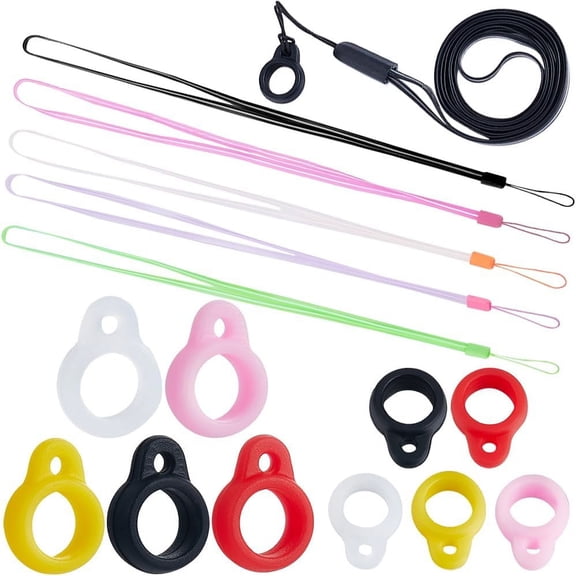 55Pcs Anti-Lost Lanyard Set 50pcs 8mm Silicone Rubber Rings with 5pc Lanyards Strap Pendant Necklace Adjustable Fixing Rings Pen Soft Protective Ring Replacement Case DIY