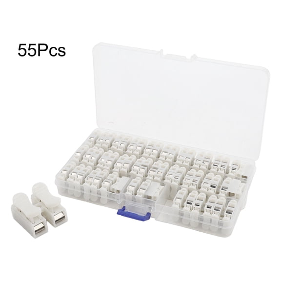 55Pcs CH-2 Quick Wire Connector, 16A 220V 2-Pin Push Terminal Block, Flame-Retardant PE Plastic Electrical Junction With Clear L/N Markings, For Secure Cable Connection