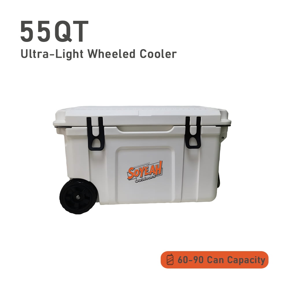 55QT Wheeled Cooler with Food-Grade Liner & Dual-Purpose Hot & Cold for Family Camping Trip/Outdoor Party (White)