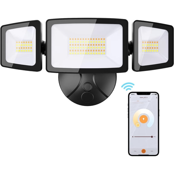 55W Smart LED Flood Lights Outdoor, 5500LM, Tunable 2700K-6500K, APP Control, WiFi Alexa Security Lights with Timer & Adjustable 3 Head, IP65 Waterproof for House, Yard, Porch, Gara, Backyard