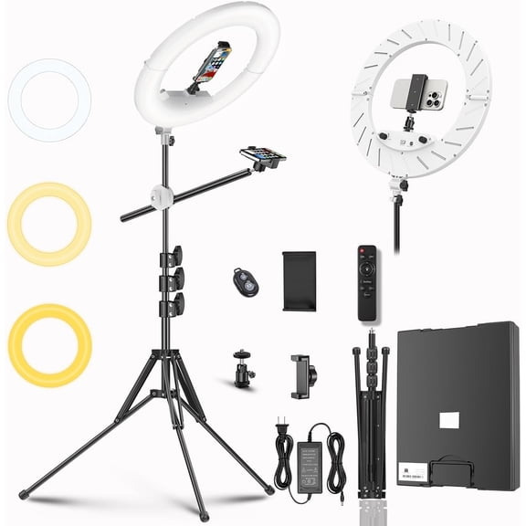 55W18 45cm Ring Light Kit [ Version] 6700K Dimmable LEDRinglightTripod Stand  Phone Holder for  Selfie Makeup LashTattoo Studio Lighting Painting,Photo Video Recording (White)