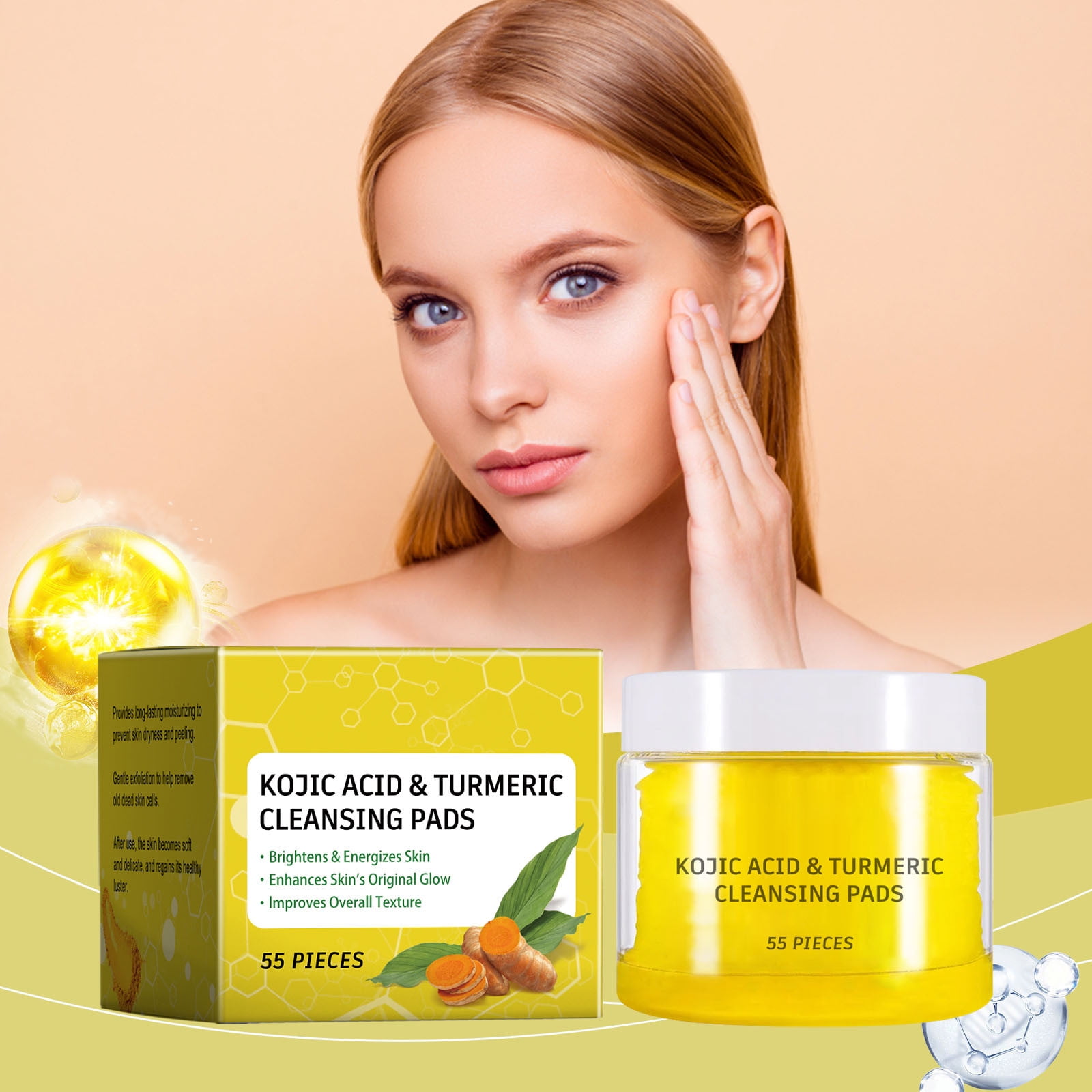 55XpcsTurmeric Kojic Cleansing Pads Pads For Face Vital C Hydrating