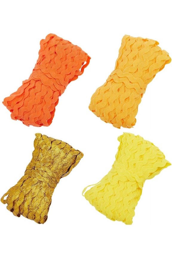 55Yds 4 Colors RIC Rac Wave Bending Fringe Trim 3/16 Inch~3/8 Inch Wide Woven Fabric Ribbon for DIY Sewing Crafts Wedding Dress Clothing Lace Party Gift Wrapping Scrapbooking