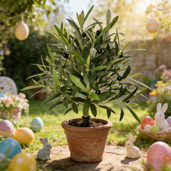 55cm Artificial Spring Olive Tree with Ground Insert, Garden Landscaping Decor for Outdoor Courtyard and Yard Display
