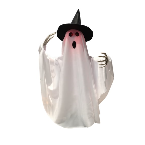 55cm Halloween Animated Ghost Prop, Sound Activated Walking & Rotating Ghost with Witch Hat, Light Up Spooky Decoration for Indoor/Outdoor Use