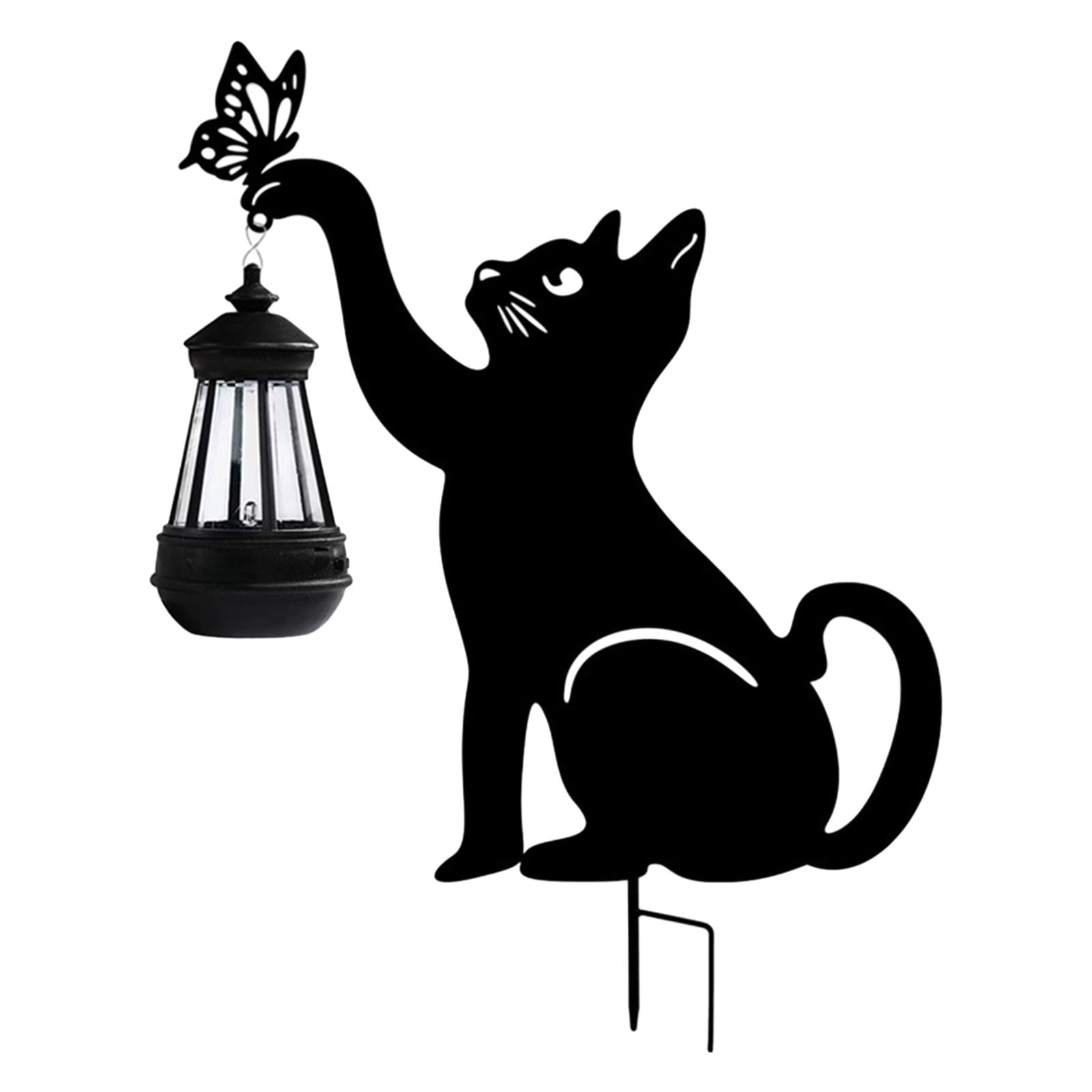 55cm Lantern Black Cat Figurine Pathway Lamp Garden Stake Light Sturdy