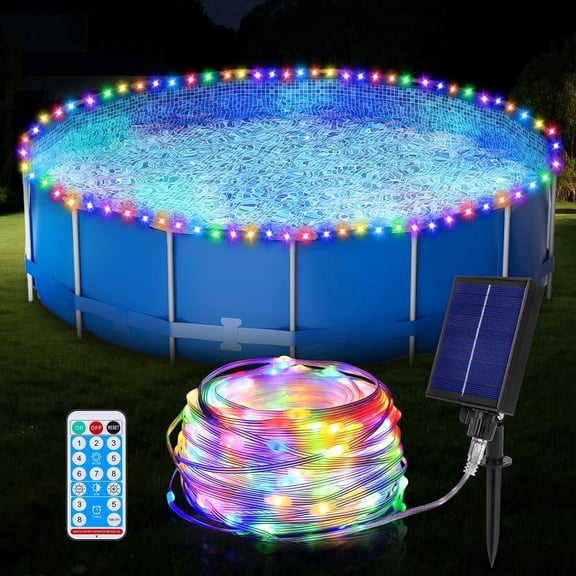 Zeokiar 55ft Solar Pool Lights for Above Ground Pools, 150 LEDs Remote IP65 Waterproof Rope String Lights, 8 Color Modes, Swimming Frame Pool Decor Accessories for Outdoor Outside Trampoline Camping