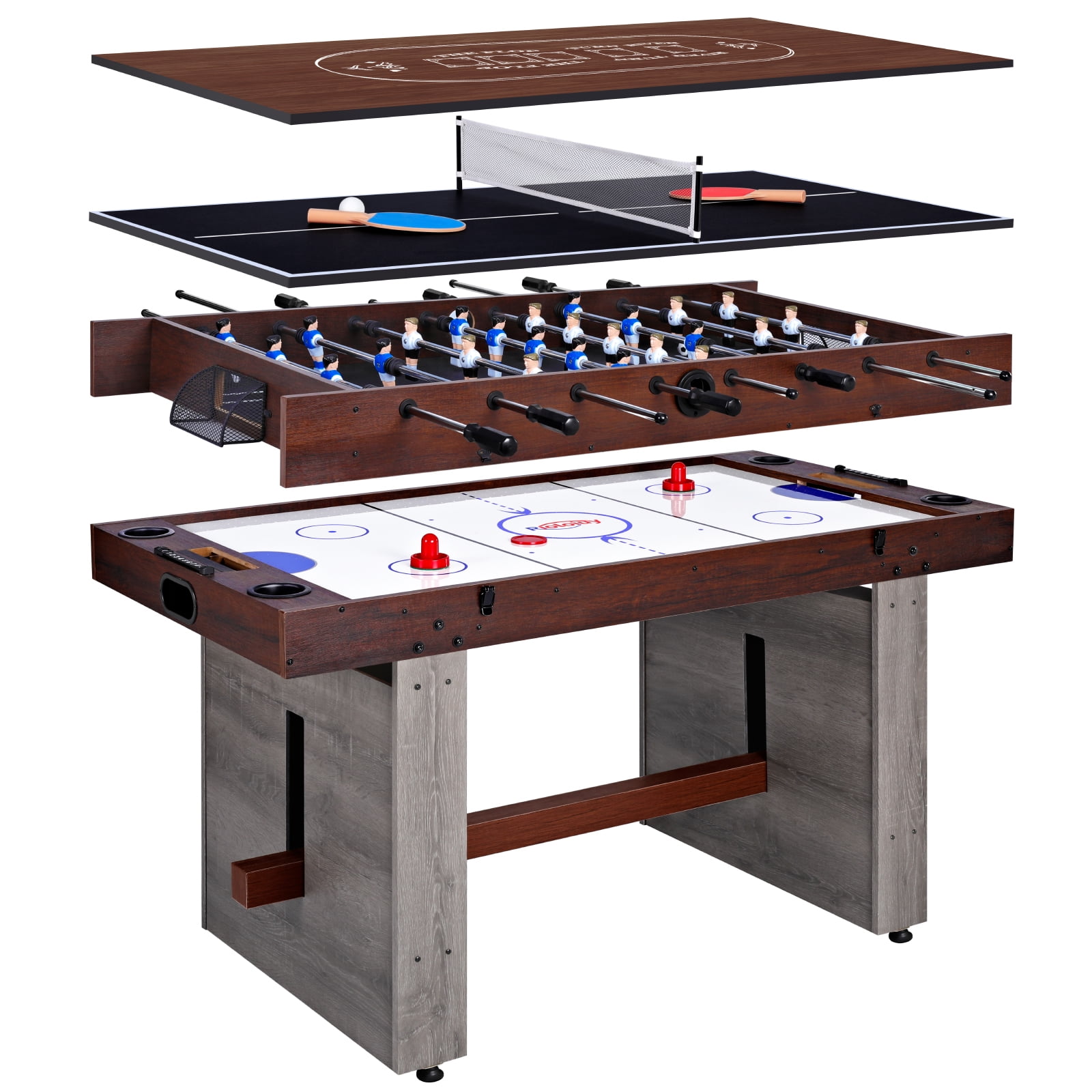 55in Combo Game Table  Electric Air Hockey, Foosball, Ping Pong & Poker, 4in1 Multi-Game Table for Home & Game Room Fun