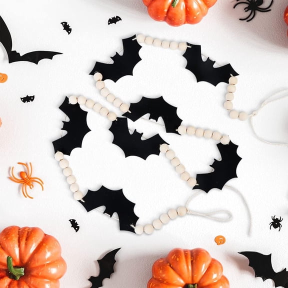 55in Halloween Bats Wooden Bead String, DIY Wall Hanging Decoration with Rope