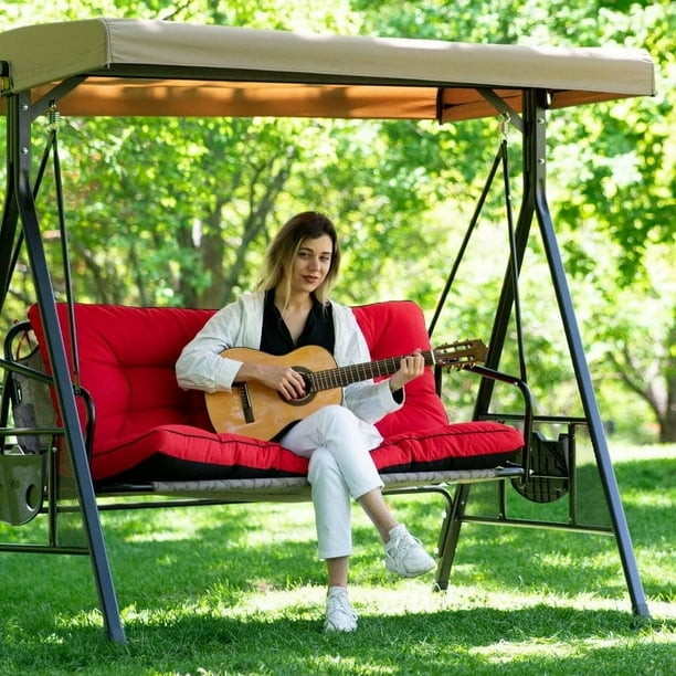 55In Porch Swing Cushions Outdoor Swing Cushions Bench Cushion with Backrest and Ties for Patio Porch Garden Backyard Red