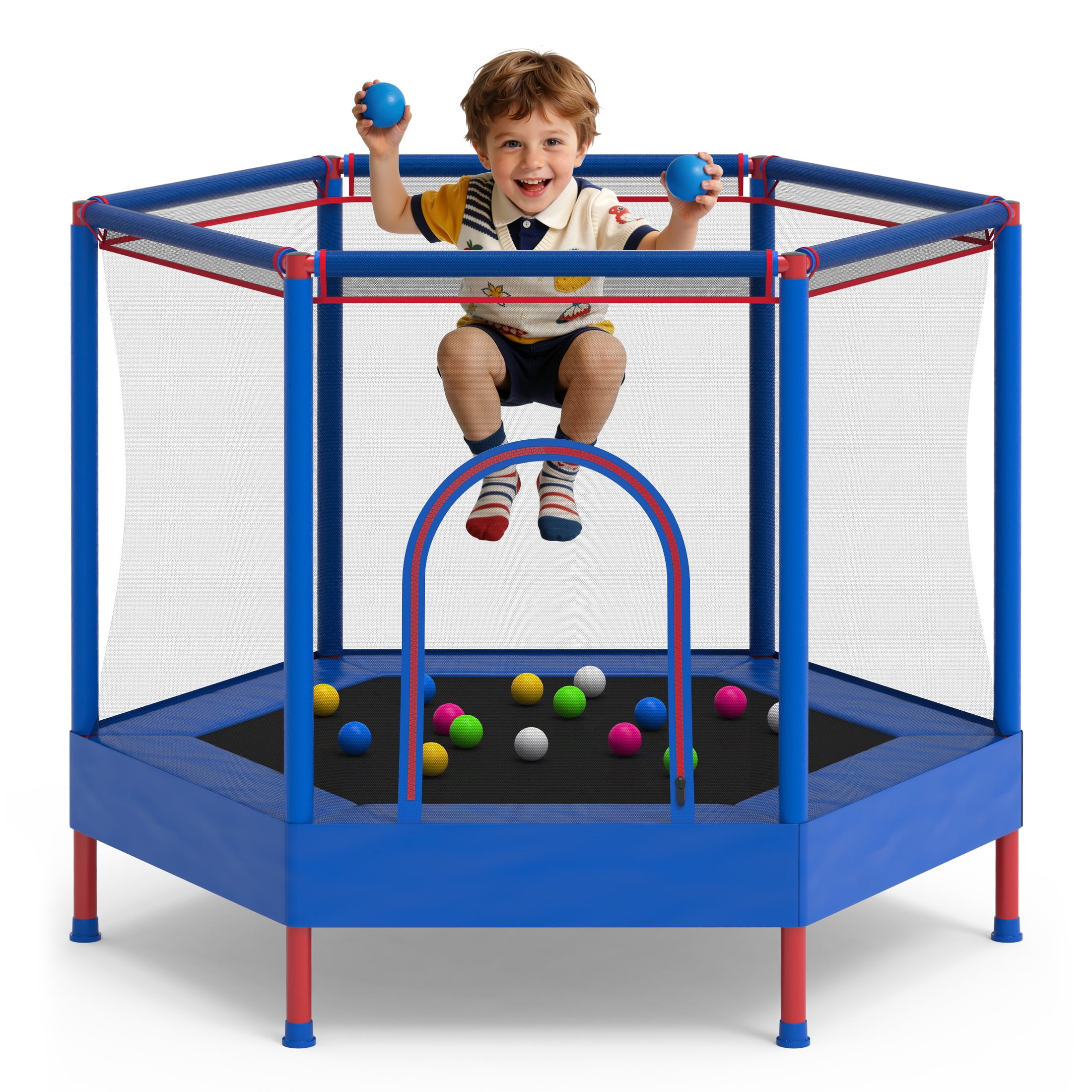 SHINPT 55'' Kids Trampoline with Safety Net, No-Gap Toddler Trampoline Indoor&Outdoor, Mini Trampoline for Kids Ages 3-8, 4.5FT Small Trampoline with Enclosure, Easy Assembly