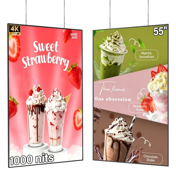 55inch Digital Signage Display, 4K 1000nits High Brightness Slim Fit Frameless Digital Signage, LCD Advertising Display, CMS/Plug & Play Auto Play, 7/24 Timer Switch, Built-in