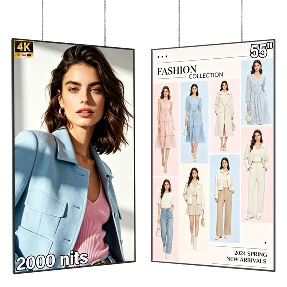 55inch Digital Signage Display, 4K 2000nits High Brightness Slim Fit Frameless Digital Signage, LCD Advertising Display, CMS / Plug & Play Auto Play, 7/24 Timer Switch, Built-in Speaker, Android 11OS