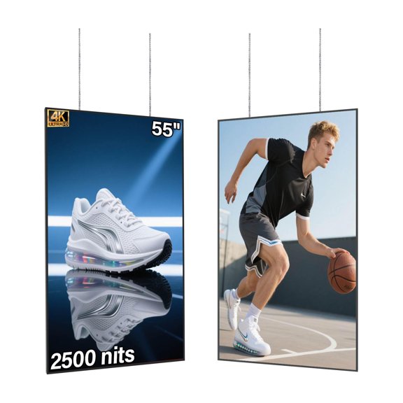 55inch Digital Signage Display, 4K 2500nits High Brightness Slim Fit Frameless Digital Signage, LCD Advertising Display, CMS / Plug & Play Auto Play, 7/24 Timer Switch, Built-in Speaker, Android 11OS