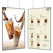 55inch Digital Signage Display, 4K 2500nits High Brightness Slim Fit Frameless Digital Signage, LCD Advertising Display, CMS / Plug & Play Auto Play, 7/24 Timer Switch, Built-in Speaker, Android 11OS