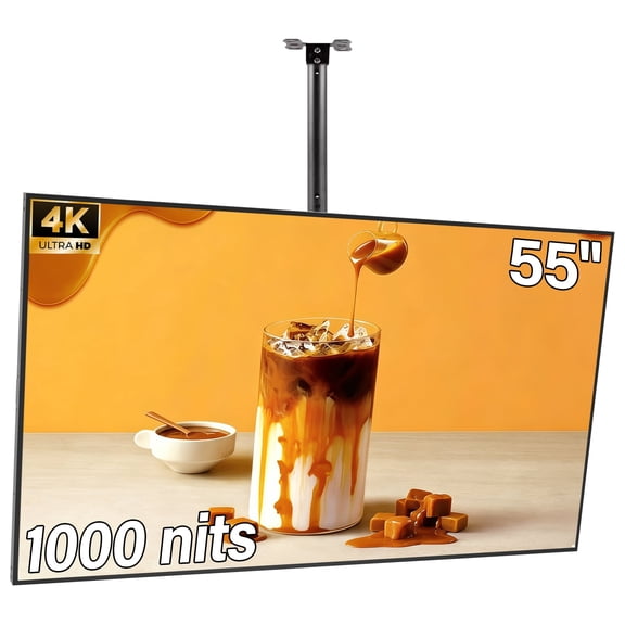 Pyimgus 55inch Digital Signage Display, 4K UHD 1000nits Digital Display Board, LCD Monitor Slim Frameless Advertising Display, CMS Remote Publishing, 7/24 Timer Switch,Built-in Speaker