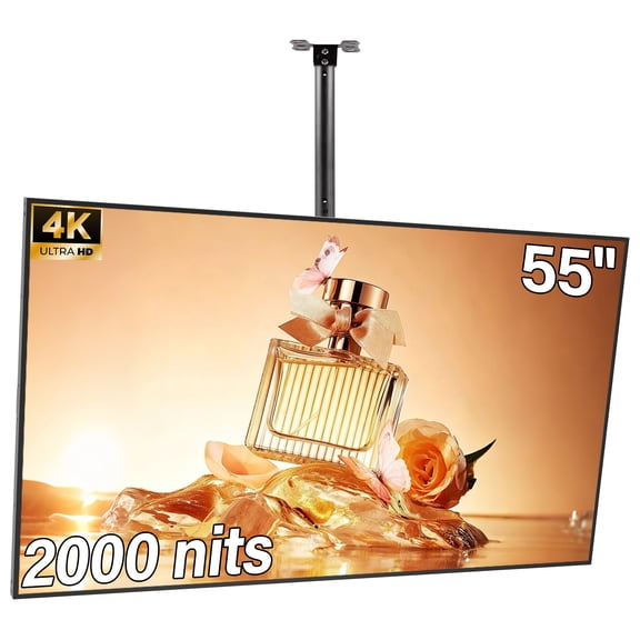 55inch Digital Signage Display, 4K UHD 2000nits High Brightness Digital Display Board, LCD Monitor Slim Frameless Advertising Display, CMS Remote Publishing, 7/24 Timer Switch,Built-in Speaker