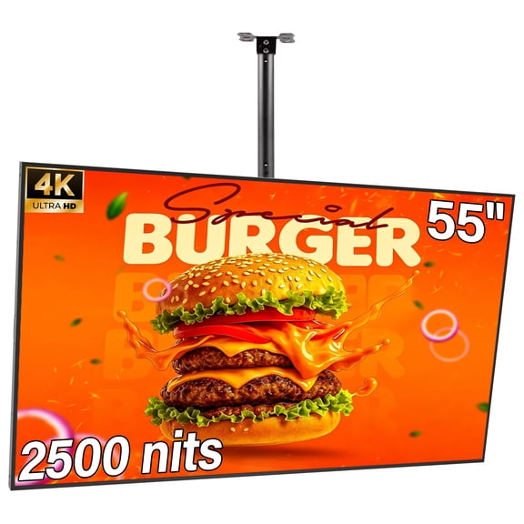 55inch Digital Signage Display, 4K UHD 2500nits High Brightness Digital Display Board, LCD Monitor Slim Frameless Advertising Display, CMS Remote Publishing, 7/24 Timer Switch,Built-in Speaker