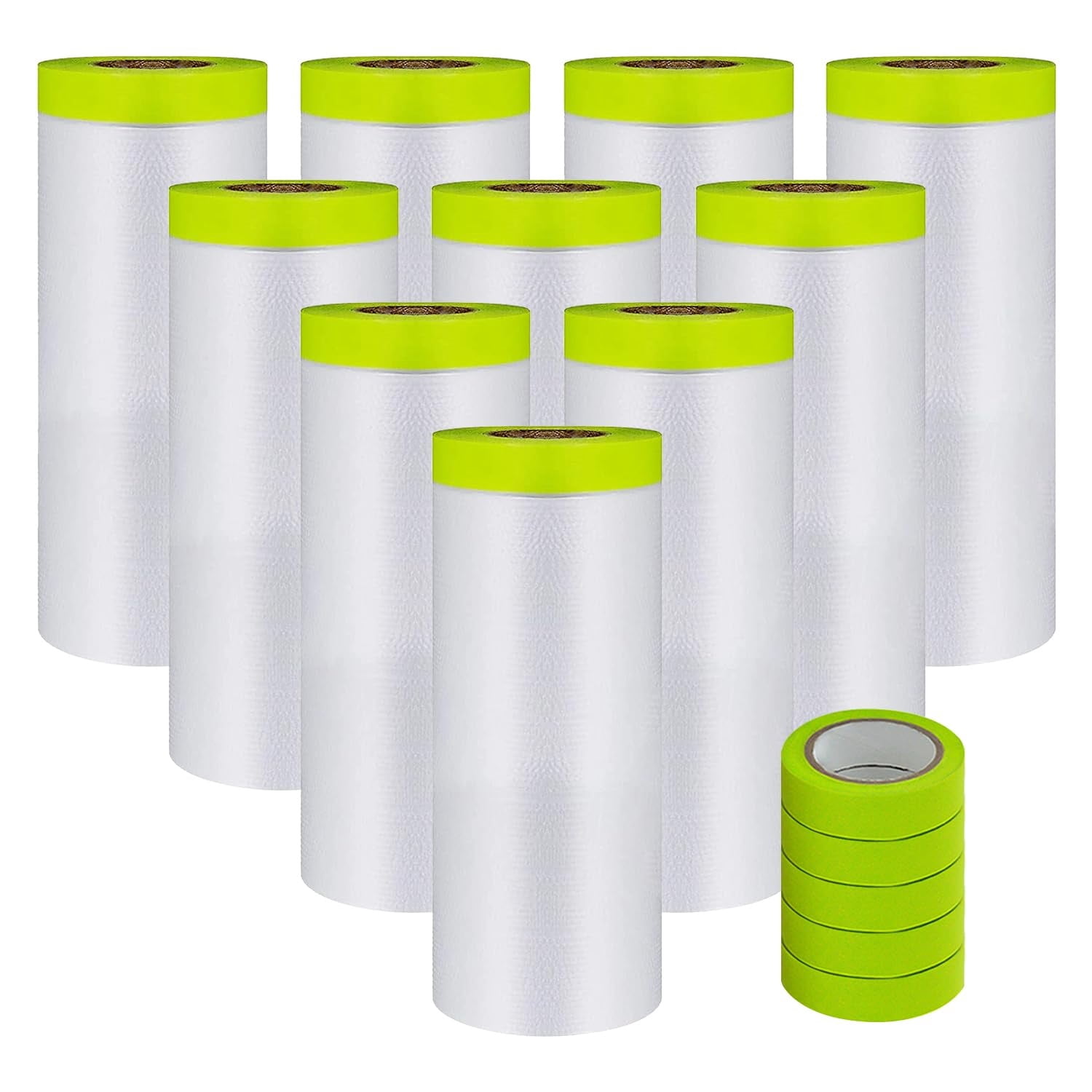 55inx65ft Tape and Drape Painters Paper Rolls, Plastic Painting Film for Automotive Painting Covering （Masking Film:10rolls,Tape:5rolls）