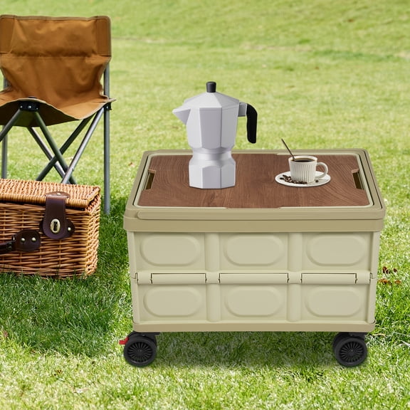 55l Green Folding Cart Large-Capacity Camping Storage Basket Portable Storage Box With Rollers