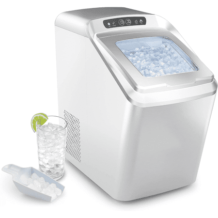 55lbs Nugget Ice Maker Countertop, Self-cleaning Pellet Ice, LED Control Panel Perfect for Parties Mixed Drinks, Stainless Steel, New, FOHERE