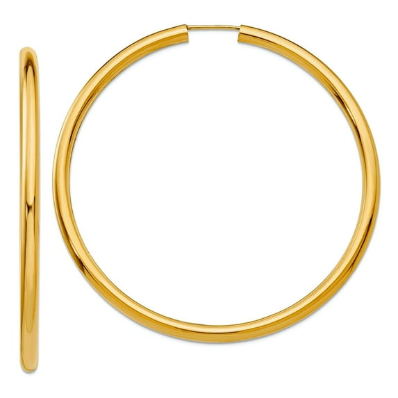 10k Solid Yellow Gold Polished Endless Tube Hoop Earrings 55x55mm Wide 3mm Thick Hoop Earring for Women
