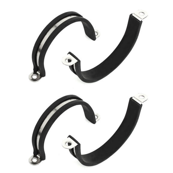 55mm Dia Rubber Lined U Shaped 304 Stainless Steel Pipe Clip Hose Clamp 4pcs