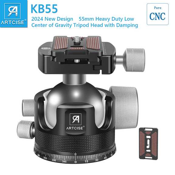 55mm Low Profile Ball Head ARTCISE KB55 Heavy Duty Tripod Head Full Metal CNC Machined with Extra One 1/4" Quick Release Plate for Tripod, Monopod, DSLR, Camcorder, Max Weight 88 lbs/40 kg