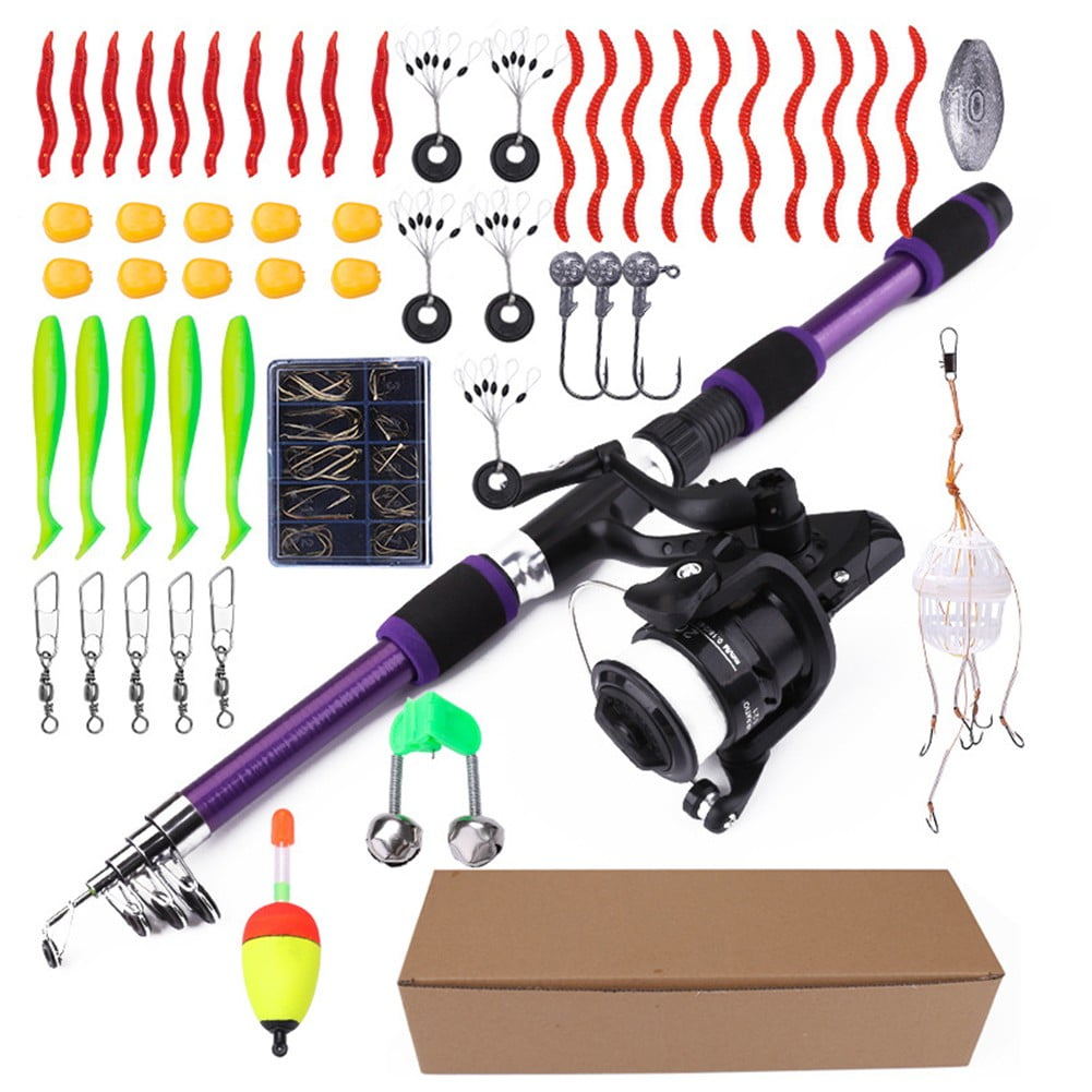 55pcs 1.8m Telescopic Rod Spinner Fishing Rod and Reel Combo Full Fishing  Kit