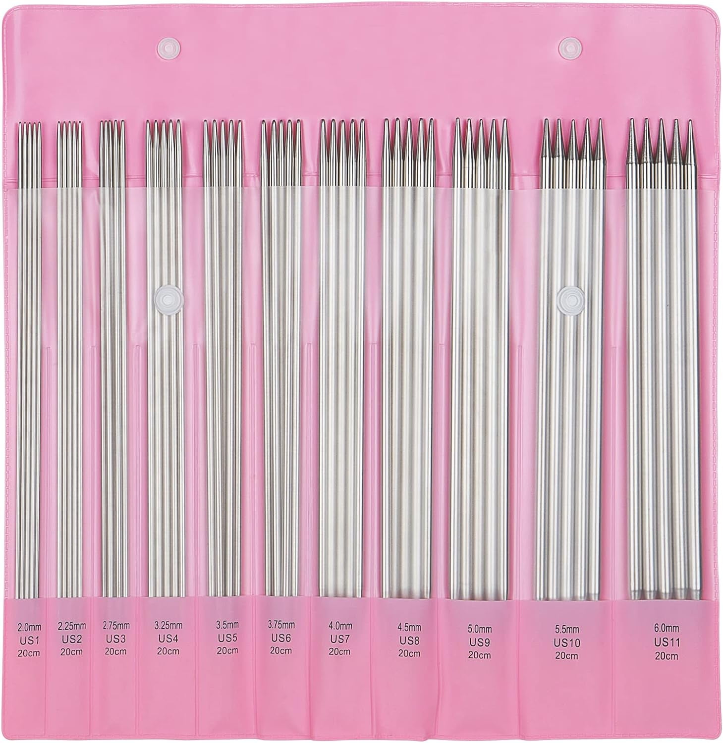 55pcs Double Pointed Knitting Needles, 11 Sizes Stainless Steel Metal ...