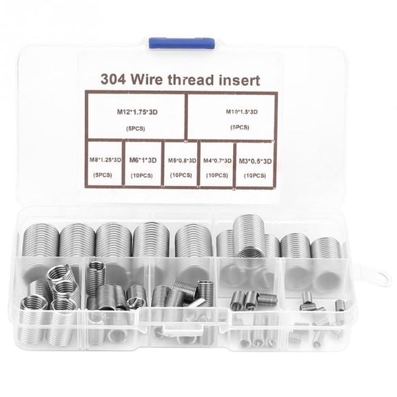 55pcs M4-M12 Stainless Steel Threaded Insert SS304 Coiled Wire Insert Helical Screw Thread Inserts Assortment Kit ferreteria
