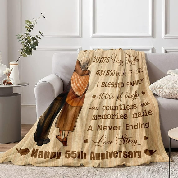 55th Anniversary Wedding Gifts for Couple, 55th Anniversary Blanket, Best 55 Anniversary for Husband Wife Parents Gifts, Gift for 55 Years of Marriage Decor Throw Blankets 50"X60"