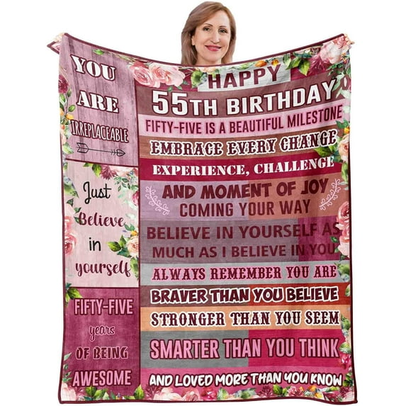 55th Birthday Blanket, 55th Birthday Decorations For Women, 55th Birthday Gift For Women, 55th Birthday Gift Ideas, 55-Year-Old Birthday Decoration For Mom, Unique 55th Birthday Gift 50" X 60"