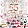 thumbnail image 1 of 55th Birthday Decorations Birthday Party Supplies Fifty five Birthday Banner Rose Gold Confetti Balloons her photo 55 Bday Cake Topper, 1 of 4