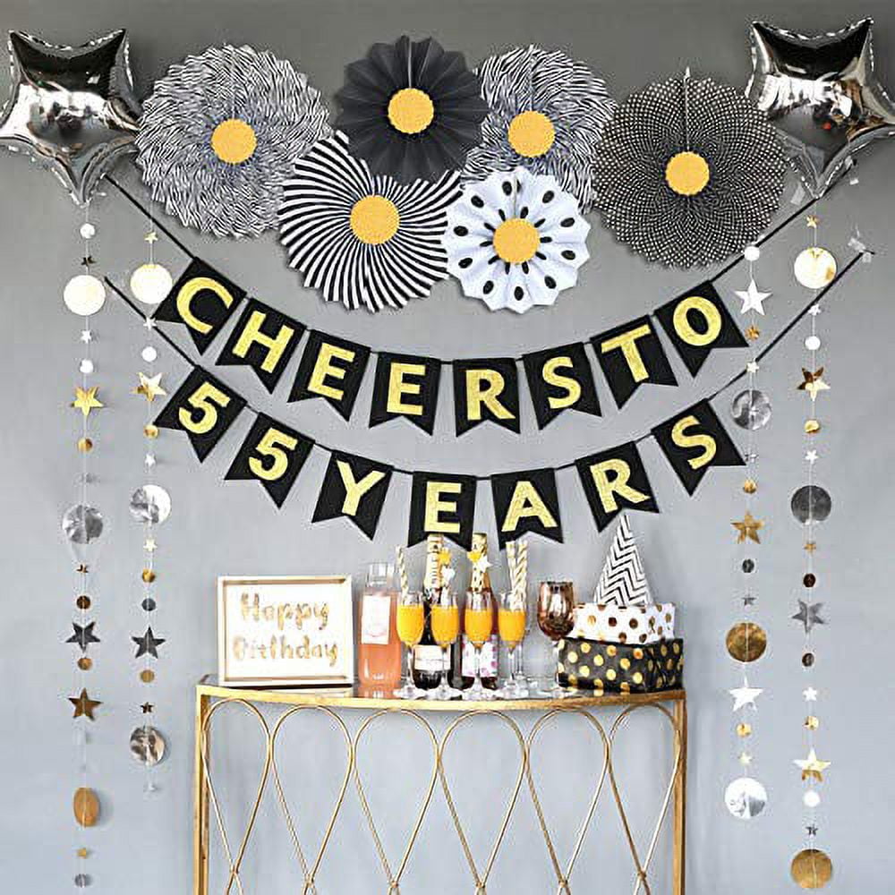 Happy 55th Birthday Banner & Garland - 6.7ft Glitter Decoration For 55 Year Old Party