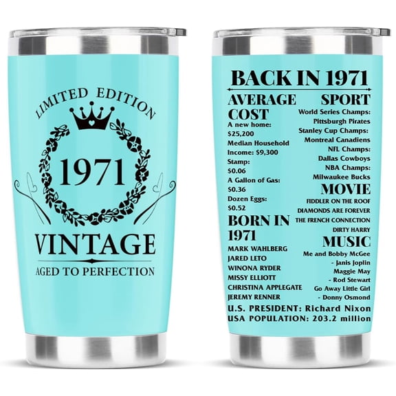 55th Birthday Gift for Women Men,1971 55th Birthday Gifts Tumbler 20 oz Stainless Steel Vacuum Insulated Tumblers