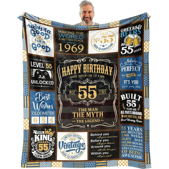 55th Birthday Gifts for Men - 55 Birthday Gifts for Men - Birthday Gifts for 55 Year Old Man - 1969 Birthday Gifts for Men - 55th Birthday Decorations for Men Blanket 60" x 50"