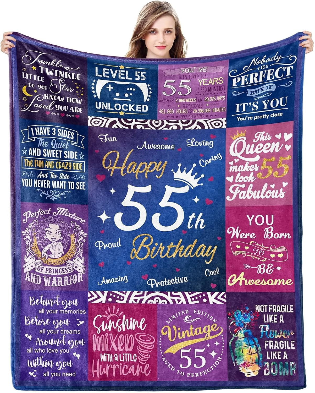 55th Birthday Gifts for Women 55th Birthday Gift Ideas 55 Birthday Gifts for Her 55 Year Old Gifts for Women 55th Birthday Decorations Women 55th Bday Gifts Women Throw Blankets 60Lx50W Inch