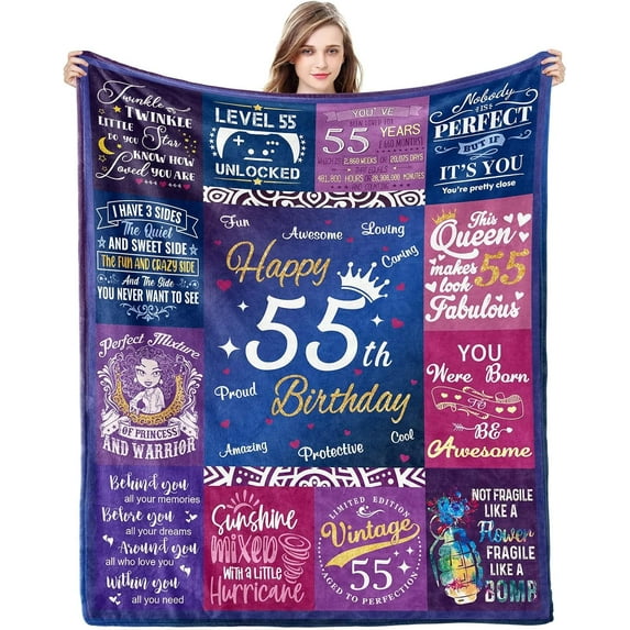 55th Birthday Gifts for Women 55th Birthday Gift Ideas 55 Birthday Gifts for Her 55 Year Old Gifts for Women 55th Birthday Decorations Women 55th Bday Gifts Women Throw Blankets 60Lx50W Inch