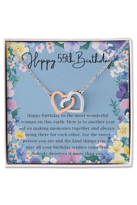 55th Birthday Necklace for Her, Heart Jewelry Gift for Wife Mom Sister or Friend, Elegant Keepsake with Message Card, Sentimental Gift for Women Turning, Milestone Birthday Present for Special Lady
