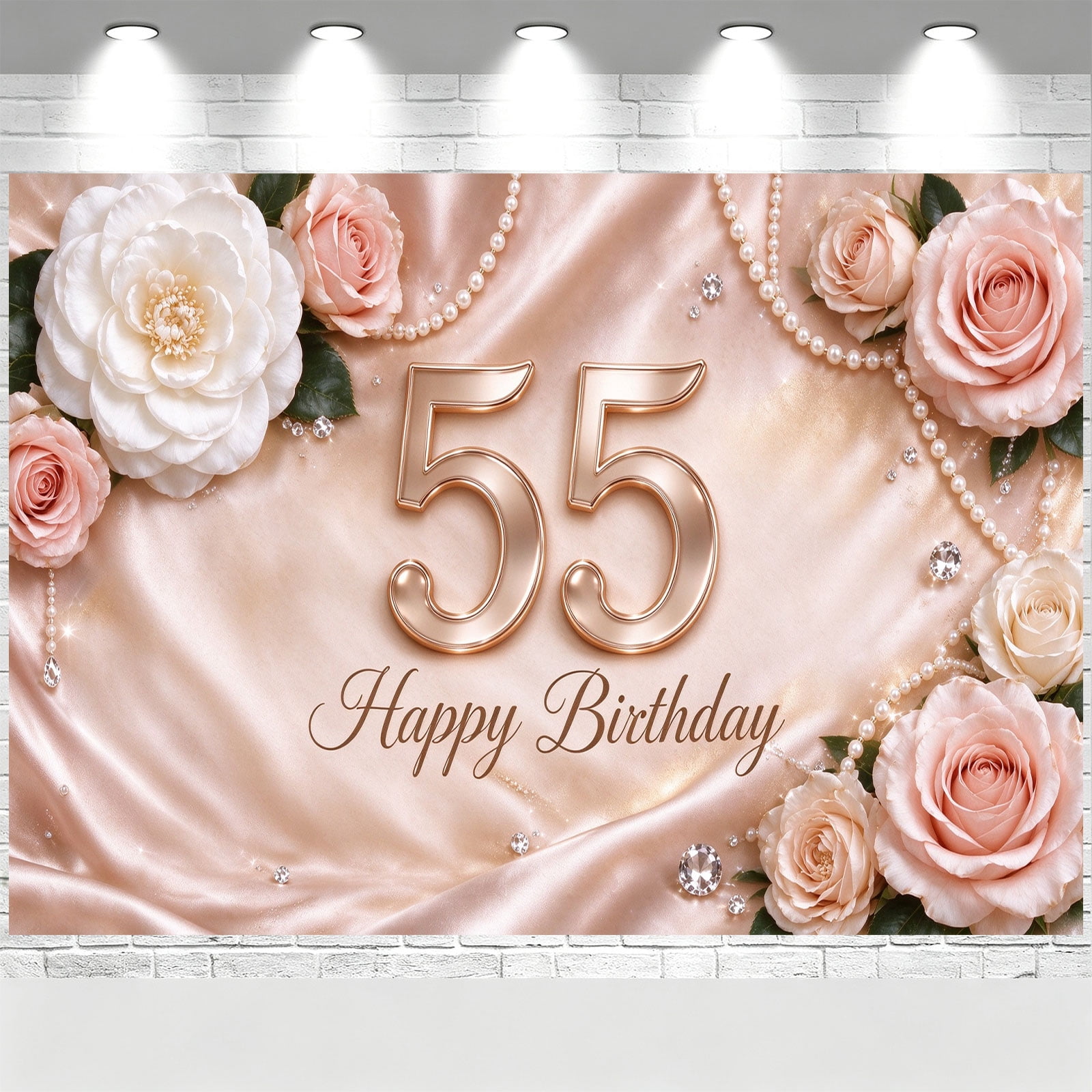 Pink Roses With Perlas 55th Happy Birthday Backdrop Pink White Rose Pearl Diamond Birthday ...