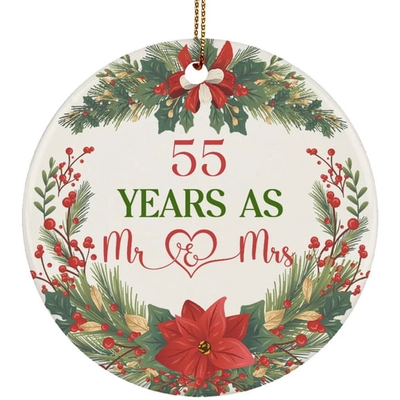 55th Wedding Anniversary Ceramic Ornament, 55 Years As Mr and Mrs Christmas Gift Decor