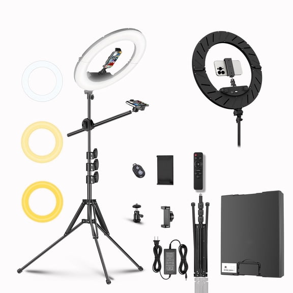 55w18 45cm Ring Light Kit [new Version] 6700k Dimmable Ledringlighttripod Stand Dual Phone Holder For Selfie Makeup Lashtattoo Studio Lighting Painting Photo Video Recording (black)