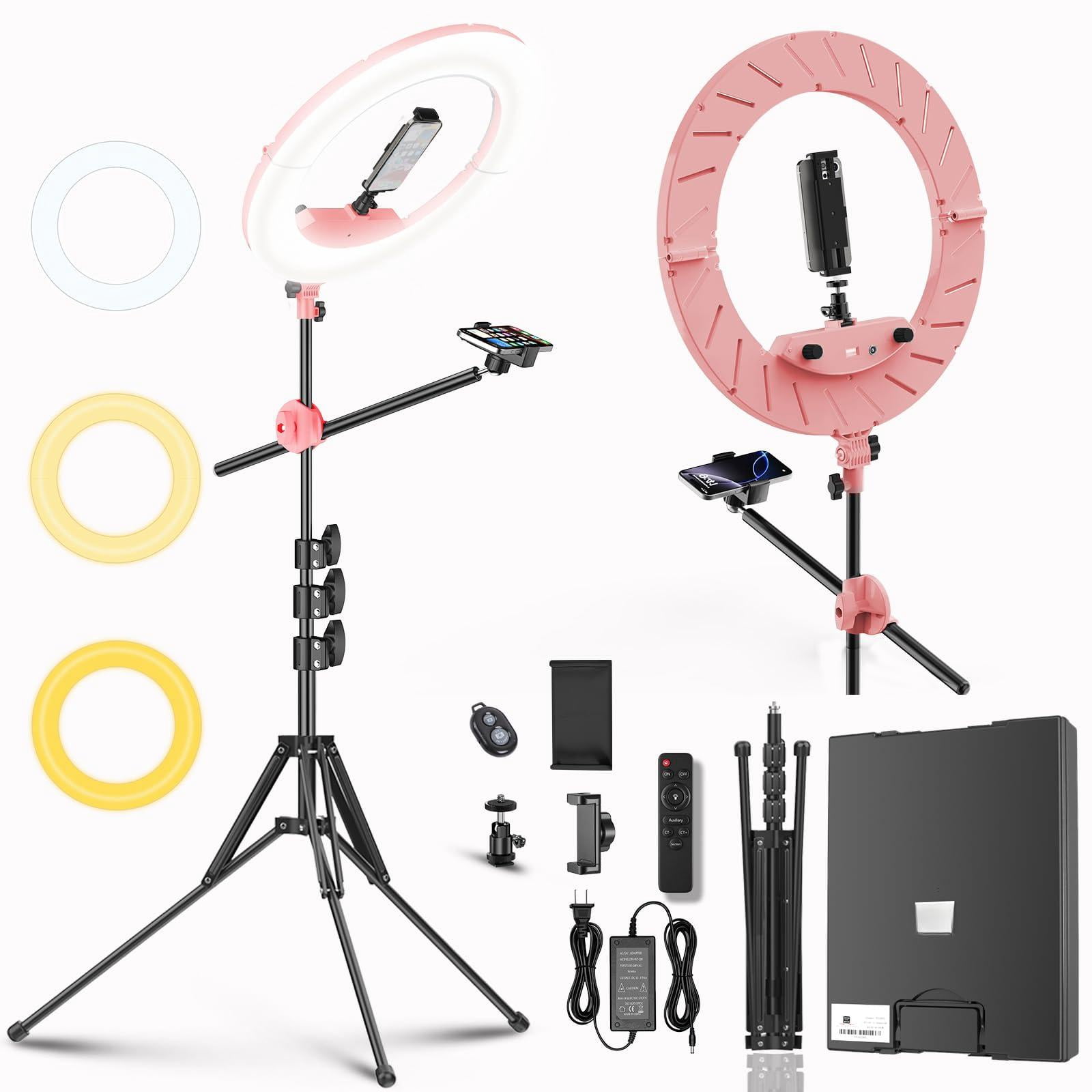 55w18 45cm Ring Light Kit [new Version] 6700k Dimmable Ledringlighttripod Stand Dual Phone Holder For Selfie Makeup Lashtattoo Studio Lighting Painting Photo Video Recording (pink)