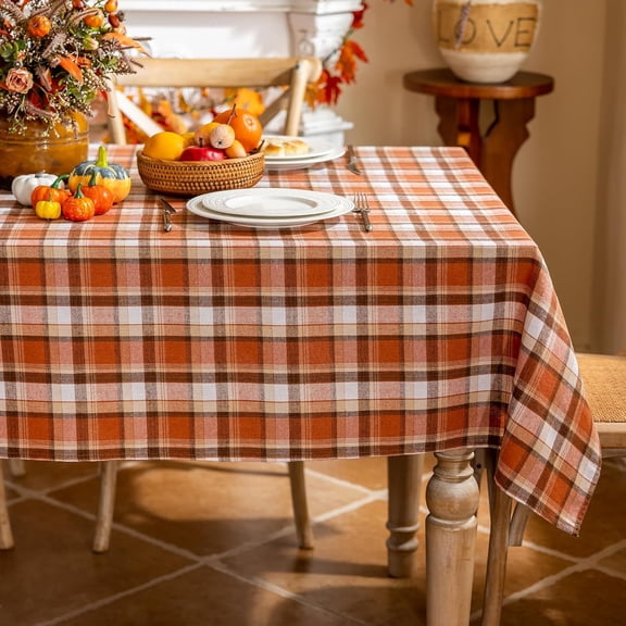 55x120 Inch Thanksgiving Tablecloth - Rust Tartan Rectangle Table Cover, Washable Fall Decor for Holiday Parties (Kitchen/Dining)