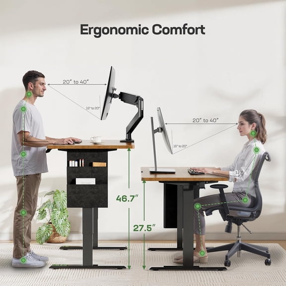 55x24 Electric Standing Desk Converter with Storage Bag, Adjustable Height Office Desk for Home Study Work, Ergonomic Sit Stand Computer Table with 4 Memory Presets